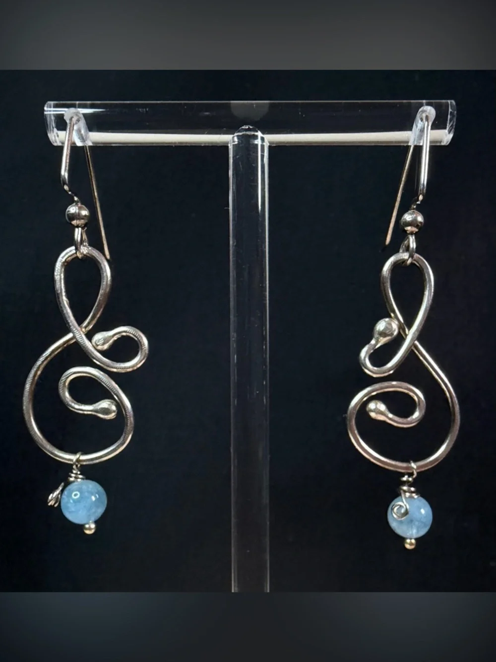 Sterling Silver Aquamarine Artisan Hand Crafted Dangle Earrings